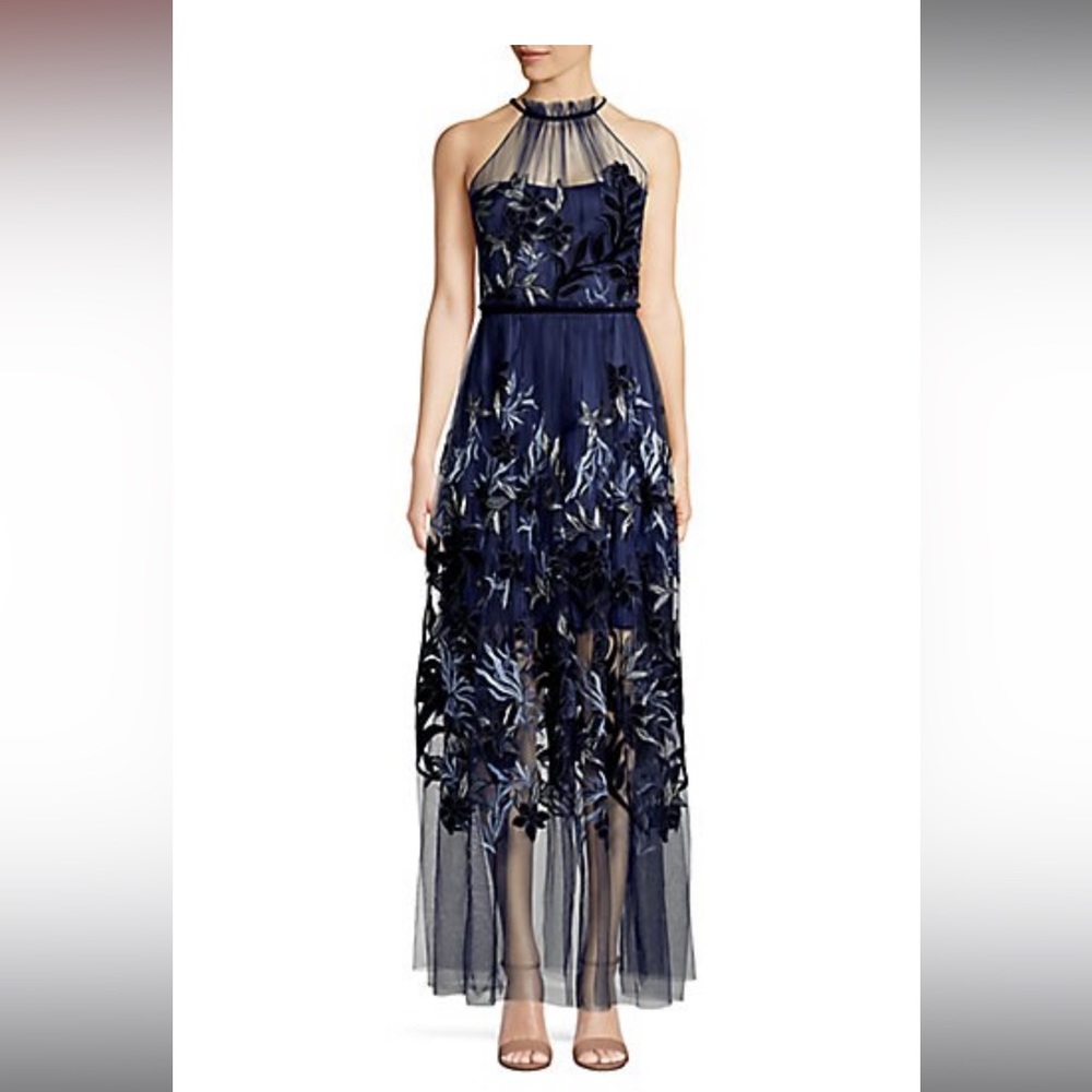 Ellie Tahiti floral sheer evening gown